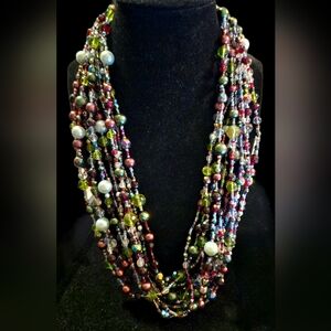 Vintage Joan Rivers Torsade Collection 12 Strand Beaded Czech Glass Necklace